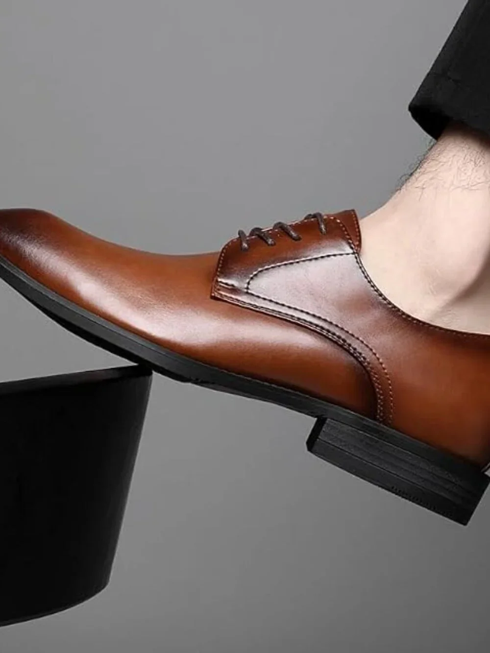 Men Brown Leather Whole-Cut Cap Toe Lace-up Business Brogue Tuxedo Oxford Shoes